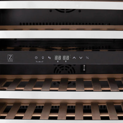 ZLINE 24" Autograph Edition Dual Zone 44-Bottle Wine Cooler in Stainless Steel with Wood Shelf and Matte Black Accents RWVZ-UD-24-MB