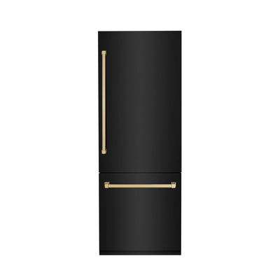 ZLINE 30" Autograph 16.1 cu. ft. 2-Door Bottom Freezer Fridge Water/Ice Dispenser Black Stainless Steel Champagne Bronze Accents RBIVZ-BS-30-CB