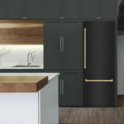 ZLINE 30" Autograph 16.1 cu. ft. 2-Door Bottom Freezer Fridge Water/Ice Dispenser Black Stainless Steel Champagne Bronze Accents RBIVZ-BS-30-CB