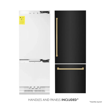 ZLINE 30" Autograph 16.1 cu. ft. 2-Door Bottom Freezer Fridge Water/Ice Dispenser Black Stainless Steel Gold Accents RBIVZ-BS-30-G