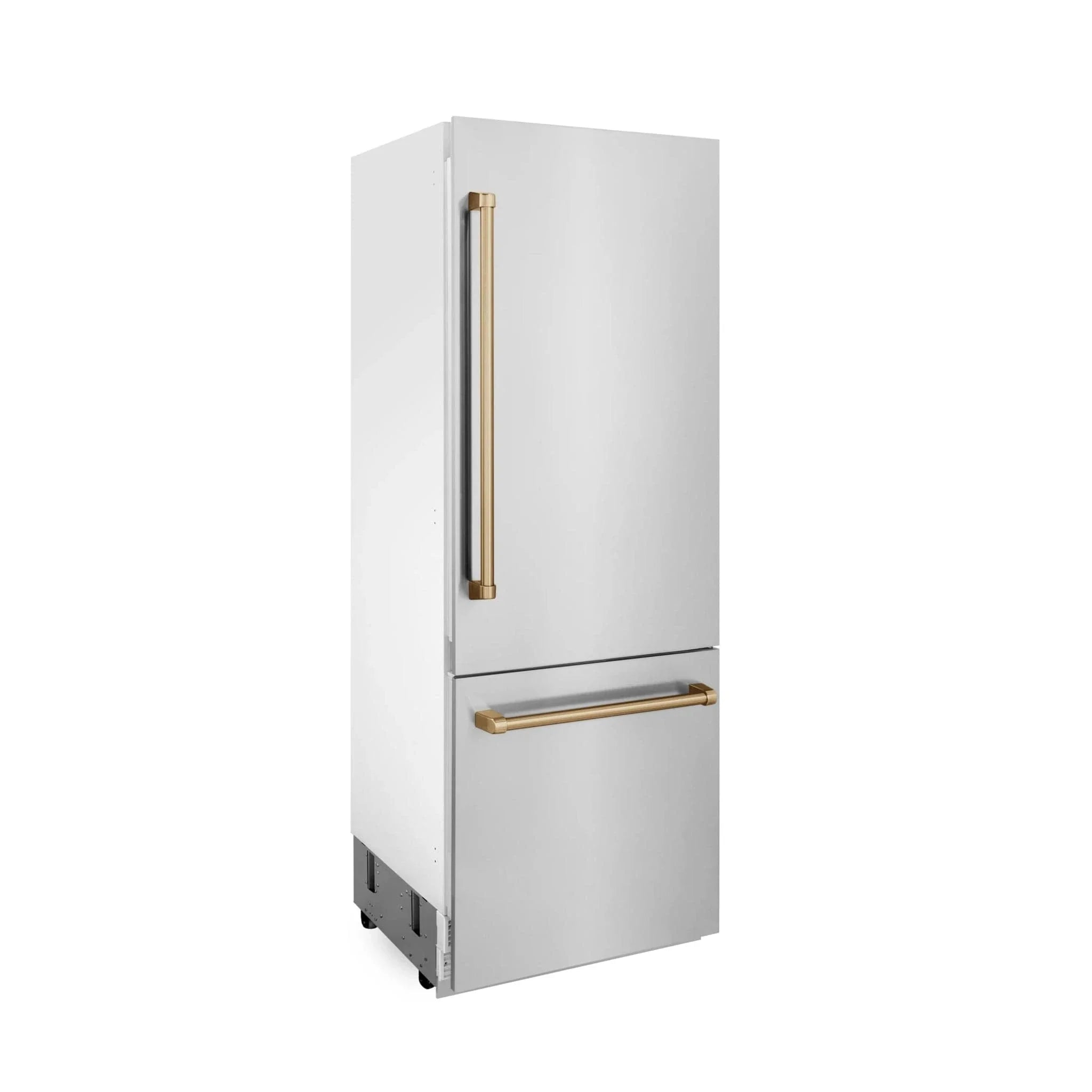 ZLINE 30" Autograph 16.1 cu. ft. 2-Door Bottom Freezer Fridge Water/Ice Dispenser Stainless Steel Champagne Bronze Accents RBIVZ-304-30-CB