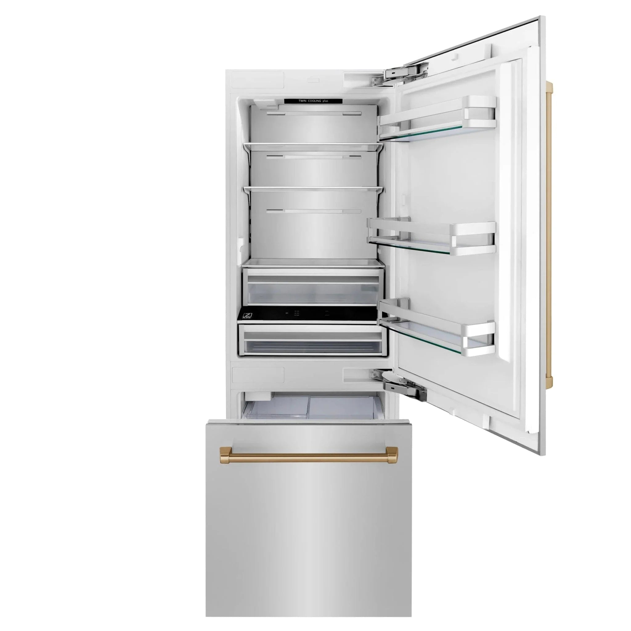 ZLINE 30" Autograph 16.1 cu. ft. 2-Door Bottom Freezer Fridge Water/Ice Dispenser Stainless Steel Champagne Bronze Accents RBIVZ-304-30-CB