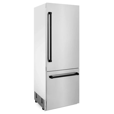 ZLINE 30" Autograph 16.1 cu. ft. 2-Door Bottom Freezer Fridge Water/Ice Dispenser Stainless Steel Matte Black Accents RBIVZ-304-30-MB