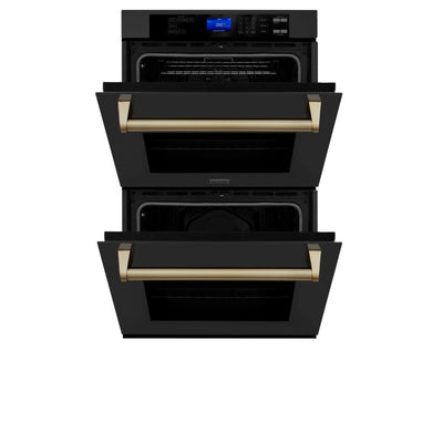ZLINE 30" Autograph Double Wall Oven with Self Clean and True Convection in Black Stainless Steel Champagne Bronze AWDZ-30-BS-CB