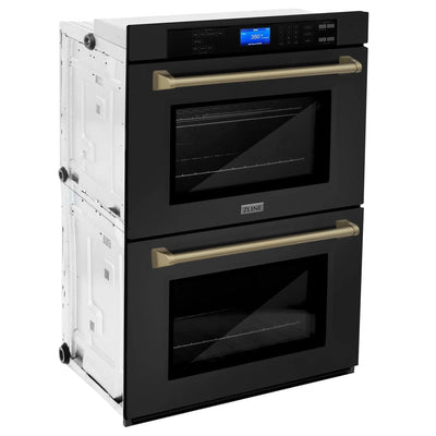 ZLINE 30" Autograph Double Wall Oven with Self Clean and True Convection in Black Stainless Steel Champagne Bronze AWDZ-30-BS-CB