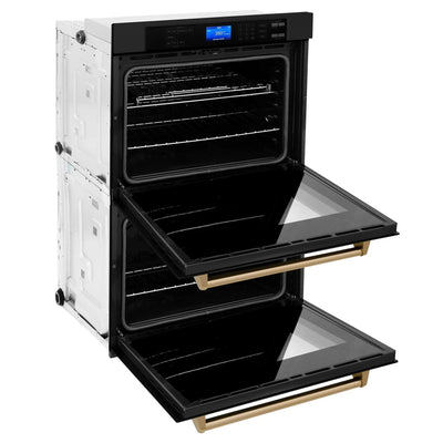 ZLINE 30" Autograph Double Wall Oven with Self Clean and True Convection in Black Stainless Steel Champagne Bronze AWDZ-30-BS-CB