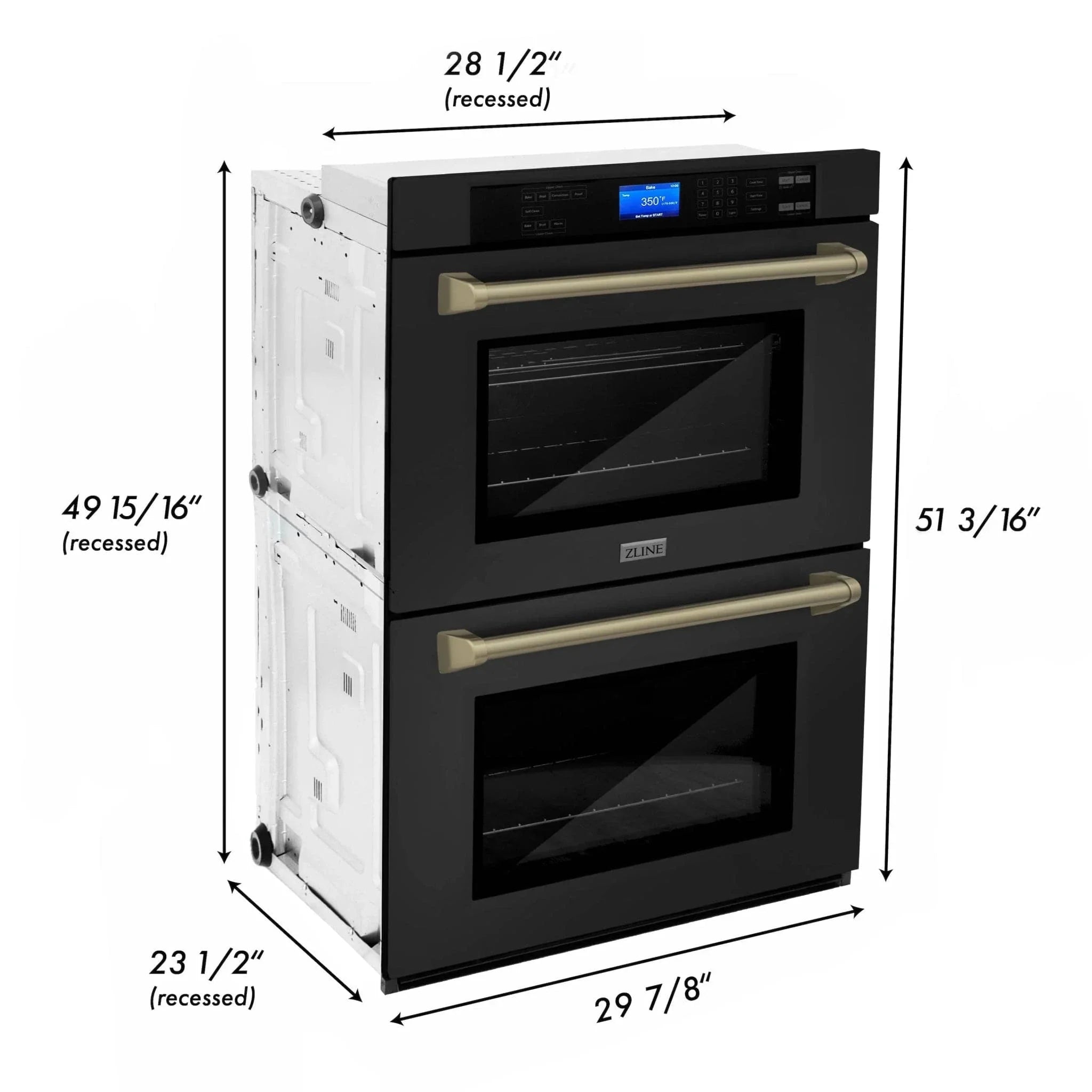 ZLINE 30" Autograph Double Wall Oven with Self Clean and True Convection in Black Stainless Steel Champagne Bronze AWDZ-30-BS-CB