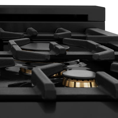 ZLINE 30" Autograph Dual Fuel Range, Black Stainless, Gold, RABZ-30-G