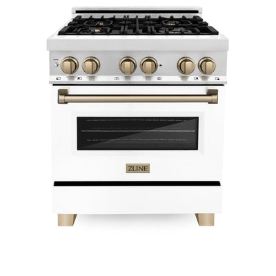 ZLINE 30" Autograph Dual Fuel Range, White Door, Bronze, RAZ-WM-30-CB