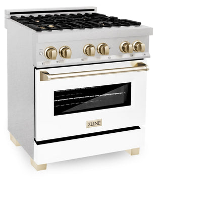 ZLINE 30" Autograph, Dual Fuel Range, White Door, Gold, RASZ-WM-30-G