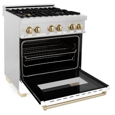 ZLINE 30" Autograph, Dual Fuel Range, White Door, Gold, RASZ-WM-30-G