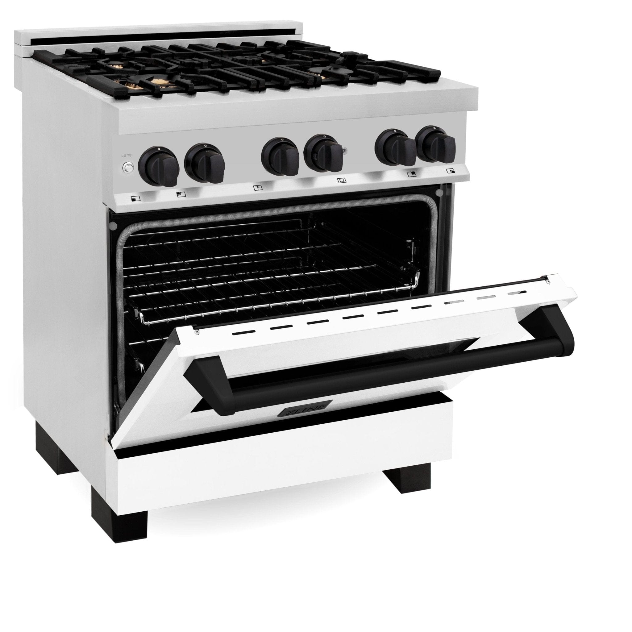 ZLINE 30" Autograph Dual Fuel Range, White Door, RAZ-WM-30-MB