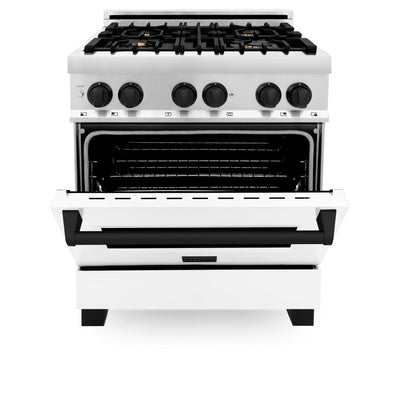 ZLINE 30" Autograph Dual Fuel Range, White Door, RAZ-WM-30-MB
