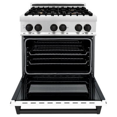 ZLINE 30" Autograph Dual Fuel Range, White Door, RAZ-WM-30-MB
