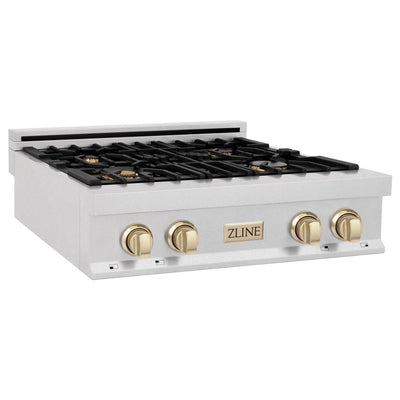 ZLINE 30" Autograph Rangetop, DuraSnow, Gold Accent, RTZ-30-G