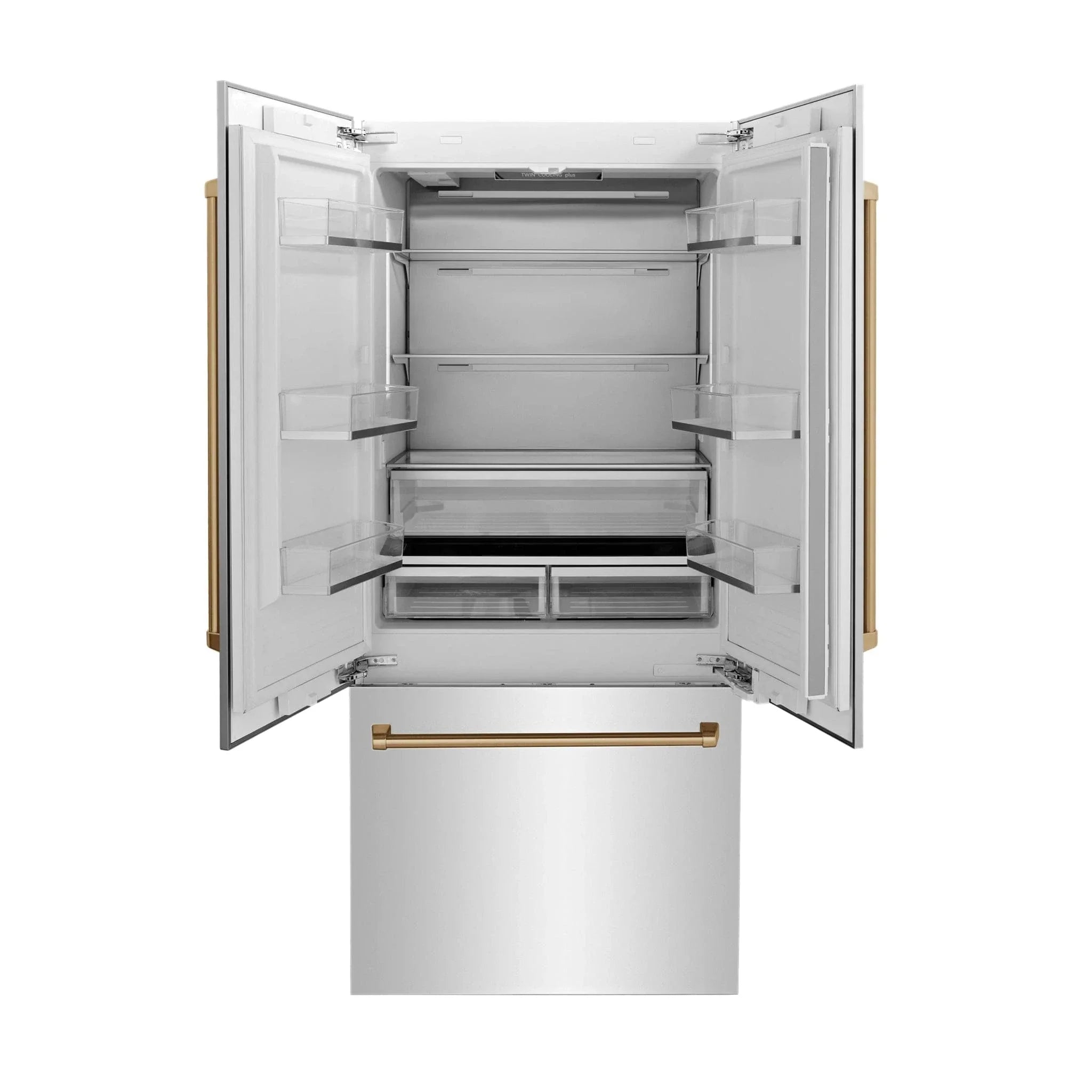 ZLINE 36" Autograph 19.6 cu. ft. 2-Door Bottom Freezer Fridge Water/Ice Dispenser Stainless Steel Champagne Bronze Accents RBIVZ-304-36-CB