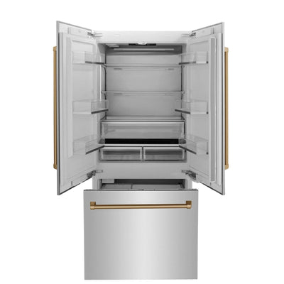 ZLINE 36" Autograph 19.6 cu. ft. 2-Door Bottom Freezer Fridge Water/Ice Dispenser Stainless Steel Champagne Bronze Accents RBIVZ-304-36-CB