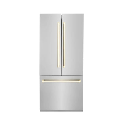 ZLINE 36” Autograph 19.6 cu. ft. 2-Door Bottom Freezer Fridge Water/Ice Dispenser Stainless Steel Gold Accents RBIVZ-304-36-G
