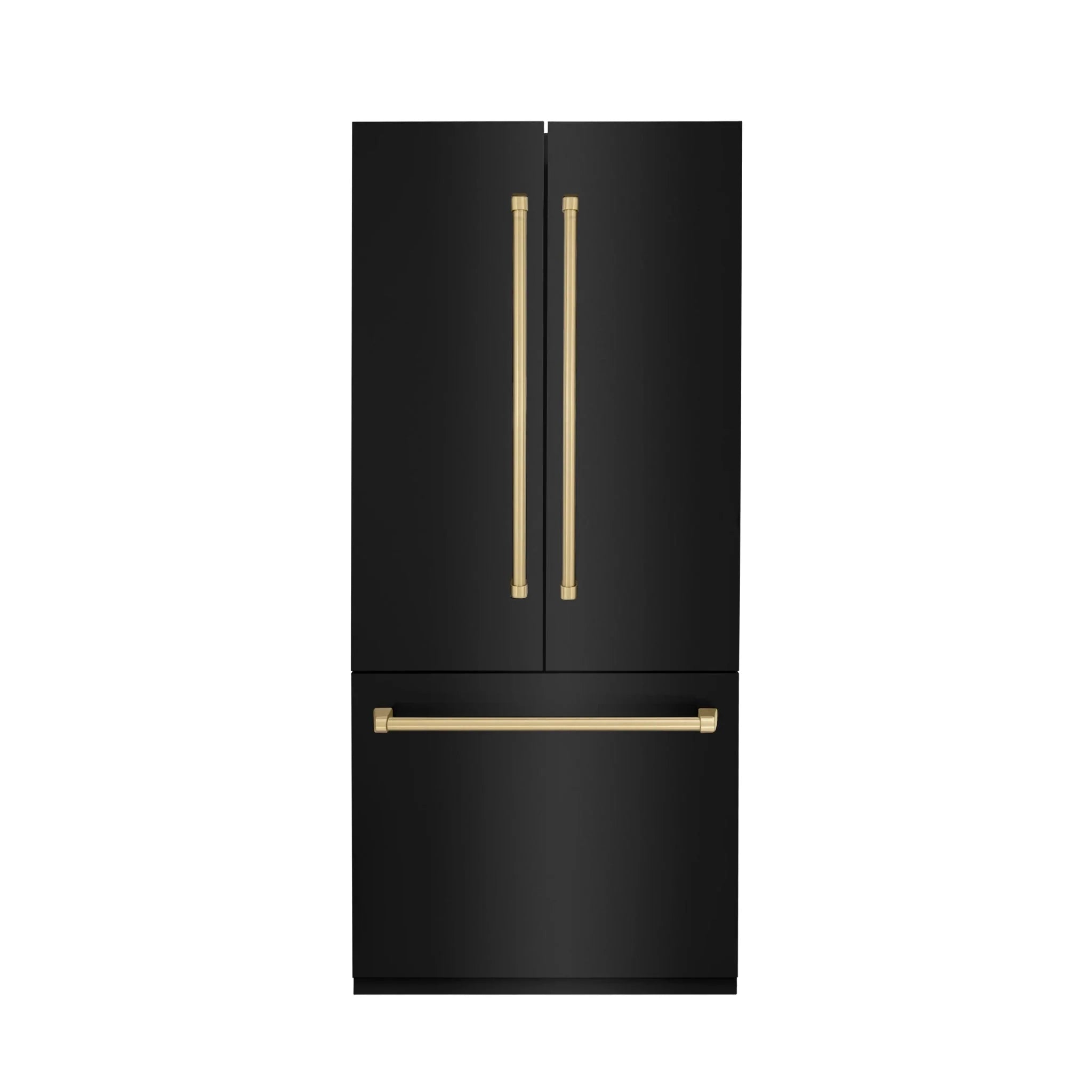 ZLINE 36" Autograph 19.6 cu. ft. 3-Door French Door Fridge Water/Ice Dispenser Black Stainless Steel Champagne Bronze Accents RBIVZ-BS-36-CB