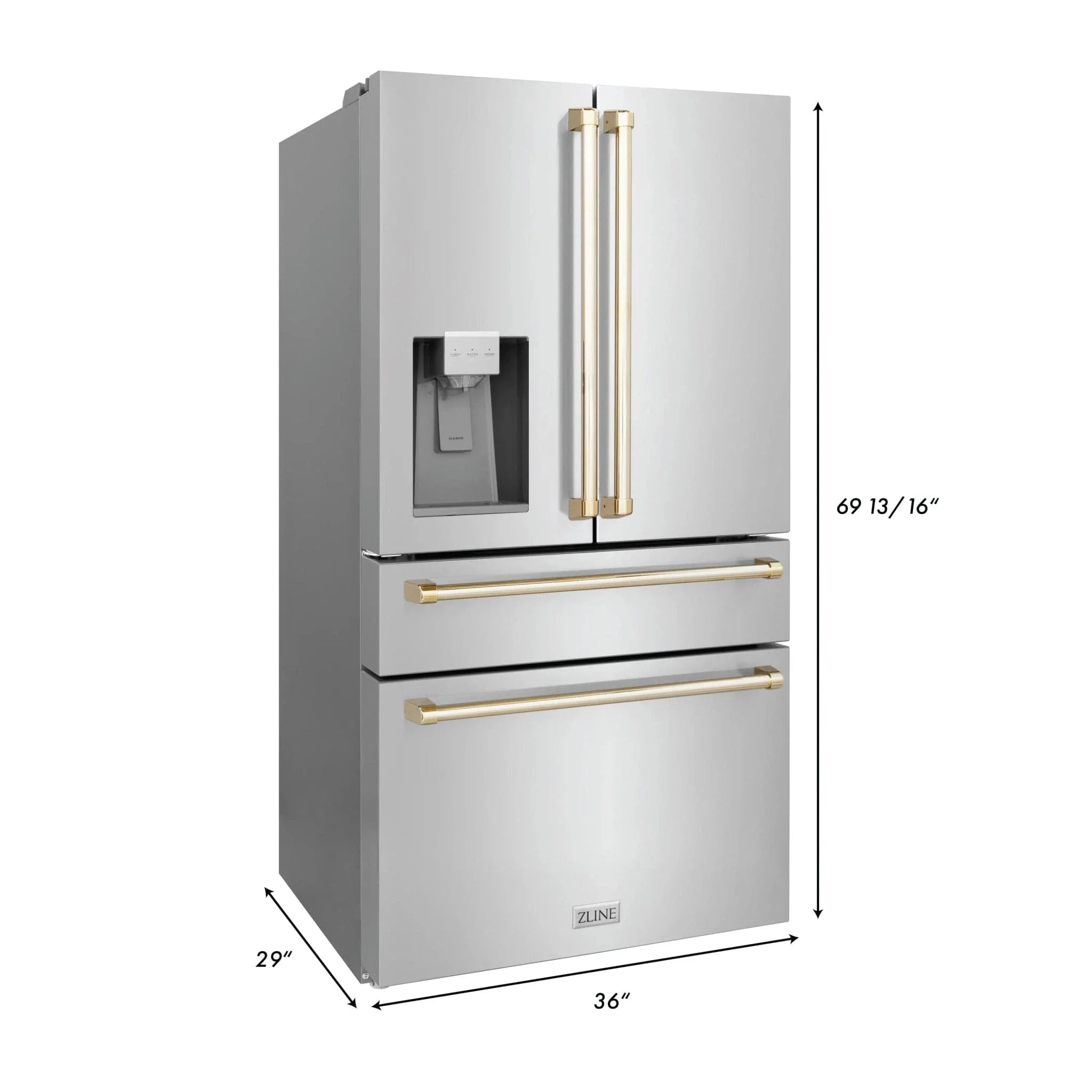 ZLINE 36" Autograph 21.6 cu. ft French Door Refrigerator with Ice Maker in Stainless Steel RFMZ-W-36-G