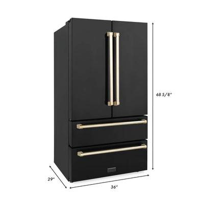 ZLINE 36" Autograph 22.5 cu. Ft French Door Refrigerator with Ice Maker Black Stainless Steel with Gold Accents RFMZ-36-BS-G