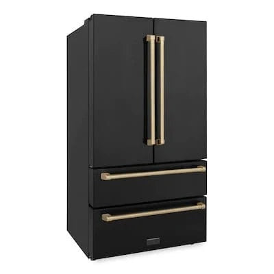 ZLINE 36" Autograph 22.5 cu. ft French Door Refrigerator with Ice Maker in  Black Stainless Steel RFMZ-36-BS-CB