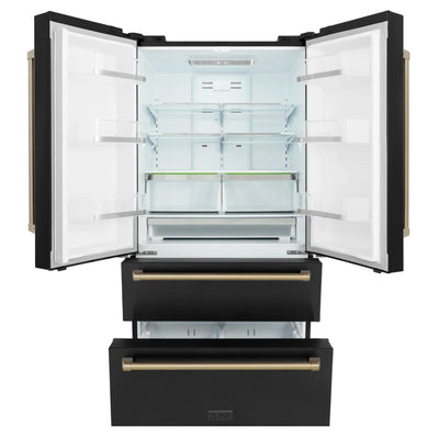 ZLINE 36" Autograph 22.5 cu. ft French Door Refrigerator with Ice Maker in  Black Stainless Steel RFMZ-36-BS-CB