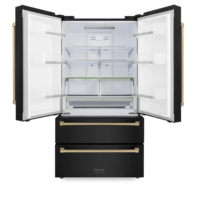 ZLINE 36" Autograph 22.5 cu. ft French Door Refrigerator with Ice Maker in  Black Stainless Steel RFMZ-36-BS-CB