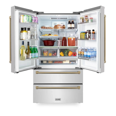 ZLINE 36" Autograph 22.5 cu. ft French Door Refrigerator with Ice Maker in Fingerprint Resistant Stainless Steel RFMZ-36-CB