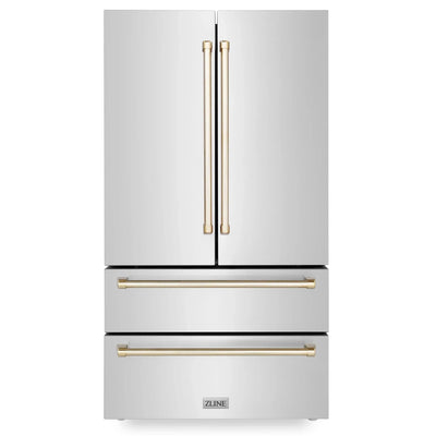 ZLINE 36" Autograph 22.5 cu. ft French Door Refrigerator with Ice Maker  Stainless Steel RFMZ-36-G