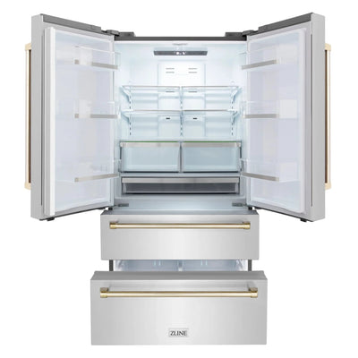 ZLINE 36" Autograph 22.5 cu. ft French Door Refrigerator with Ice Maker  Stainless Steel RFMZ-36-G