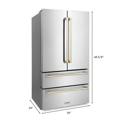 ZLINE 36" Autograph 22.5 cu. ft French Door Refrigerator with Ice Maker  Stainless Steel RFMZ-36-G