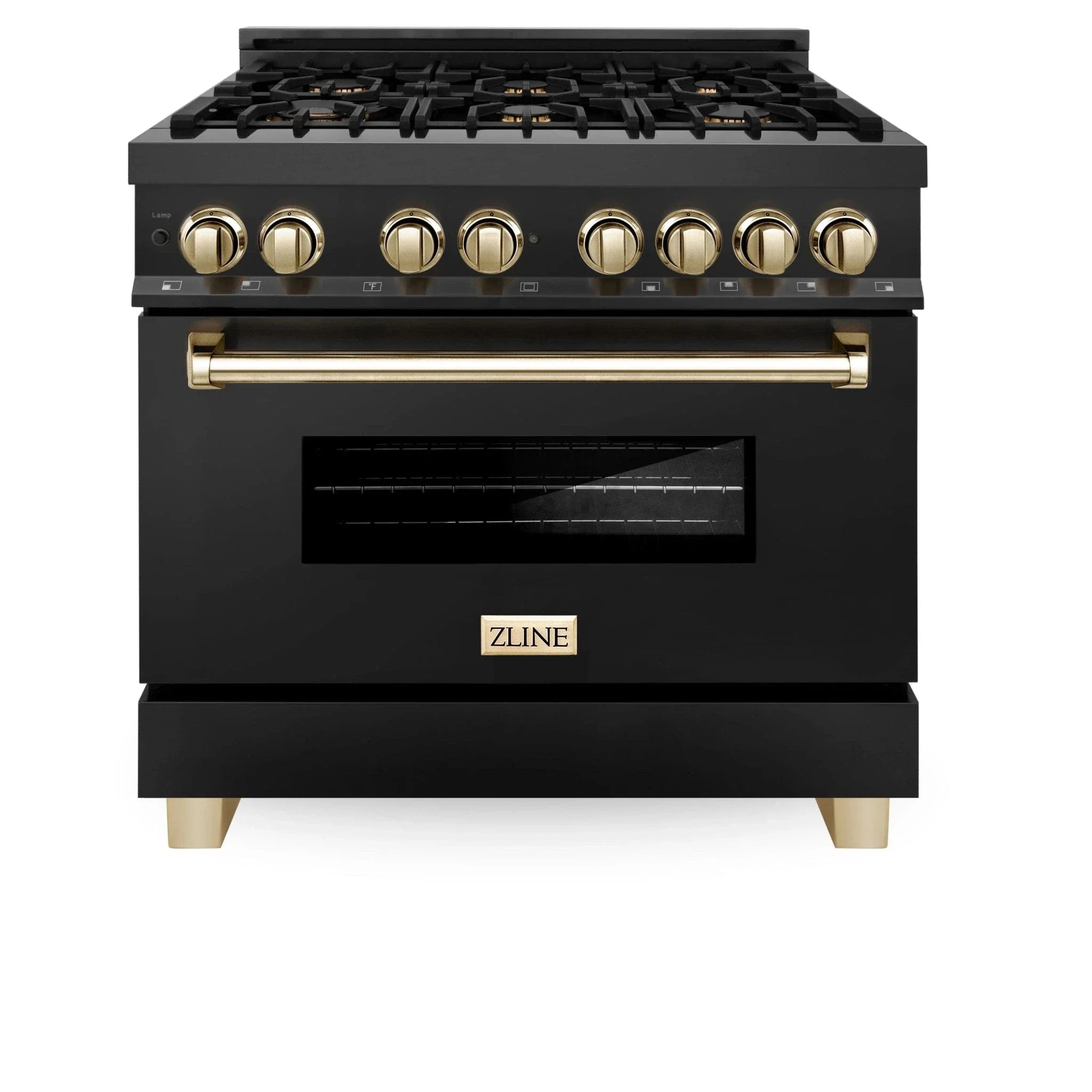 ZLINE 36" Autograph Dual Fuel Range, Black Stainless, Gold, RABZ-36-G