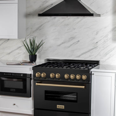 ZLINE 36" Autograph Dual Fuel Range, Black Stainless, RABZ-36-CB