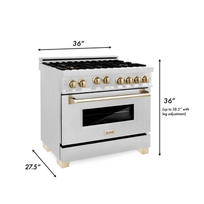ZLINE 36" Autograph Dual Fuel Range, DuraSnow, Gold, RASZ-SN-36-G