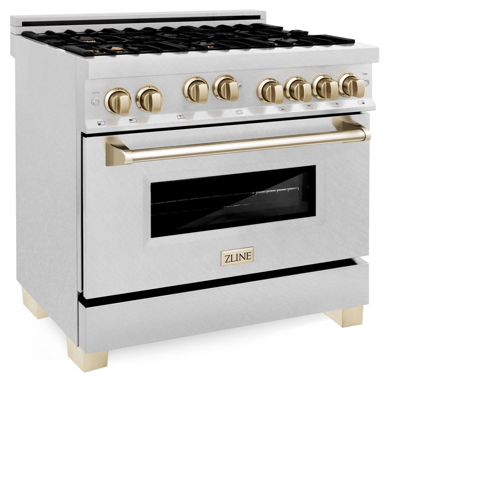 ZLINE 36" Autograph Dual Fuel Range, DuraSnow, Gold, RASZ-SN-36-G
