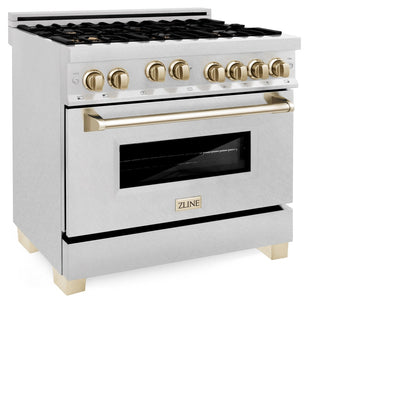 ZLINE 36" Autograph Dual Fuel Range, DuraSnow, Gold, RASZ-SN-36-G