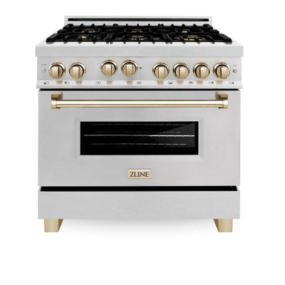 ZLINE 36" Autograph Dual Fuel Range, DuraSnow, Gold, RASZ-SN-36-G