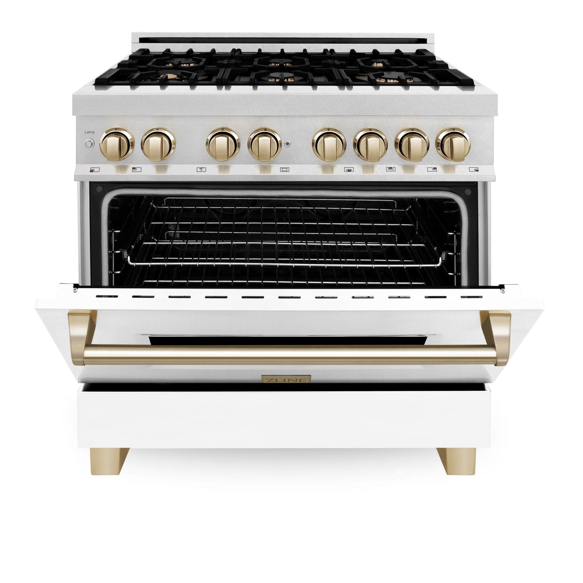 ZLINE 36" Autograph Dual Fuel Range, DuraSnow, White door, RASZ-WM-36-CB