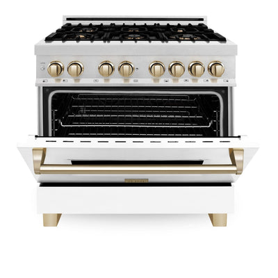 ZLINE 36" Autograph Dual Fuel Range, DuraSnow, White,Gold,RASZ-WM-36-G