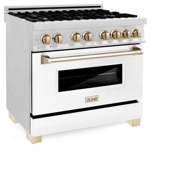 ZLINE 36" Autograph Dual Fuel Range, White, Champaign Accents, RAZ-WM-36-CB