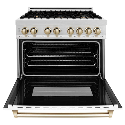 ZLINE 36" Autograph Dual Fuel Range, White, Champaign Accents, RAZ-WM-36-CB
