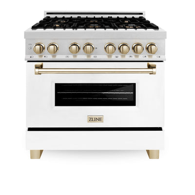 ZLINE 36" Autograph Dual Fuel Range, White, Champaign Accents, RAZ-WM-36-CB