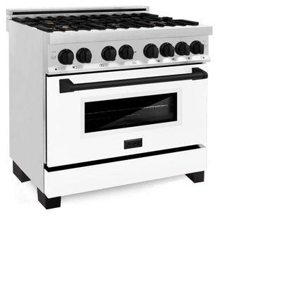 ZLINE 36" Autograph Dual Fuel Range, White Door, RAZ-WM-36-MB