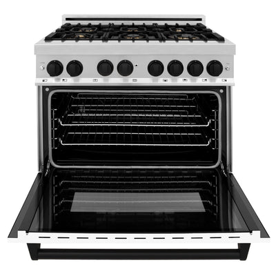 ZLINE 36" Autograph Dual Fuel Range, White Door, RAZ-WM-36-MB