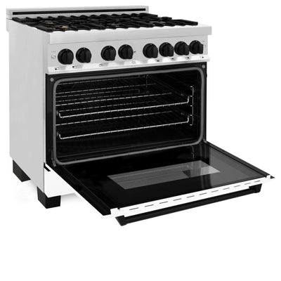 ZLINE 36" Autograph Dual Fuel Range, White Door, RAZ-WM-36-MB