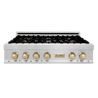 ZLINE 36" Autograph Edition Rangetop, DuraSnow, Gold Accent, RTSZ-36-G