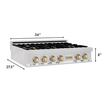 ZLINE 36" Autograph Edition Rangetop, DuraSnow, Gold Accent, RTSZ-36-G