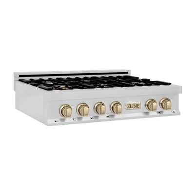 ZLINE 36" Autograph Edition Rangetop, DuraSnow, Gold Accent, RTSZ-36-G