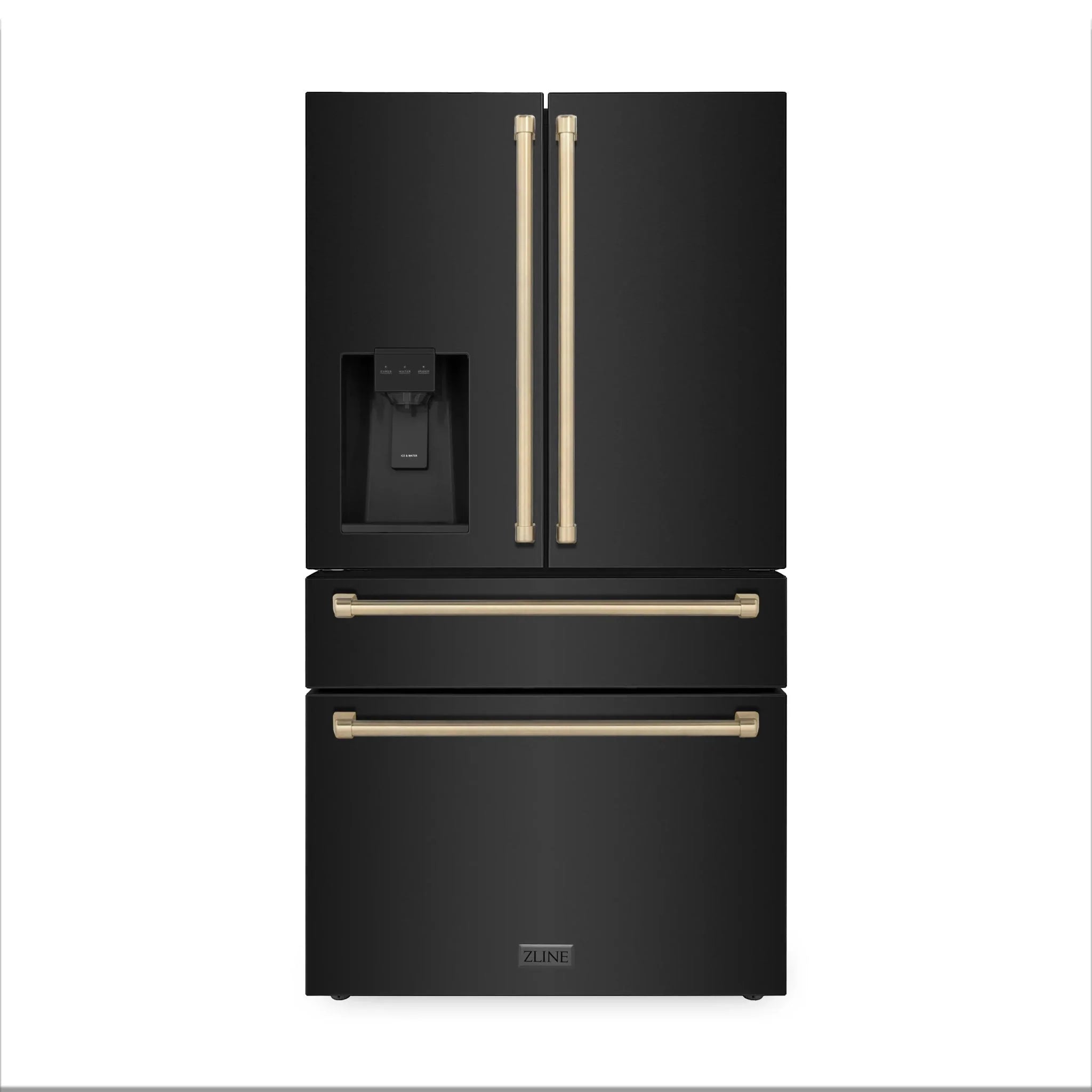 ZLINE 36" Autograph French Door Refrigerator with Water and Ice Dispenser in  Black Stainless Steel RFMZ-W-36-BS-CB